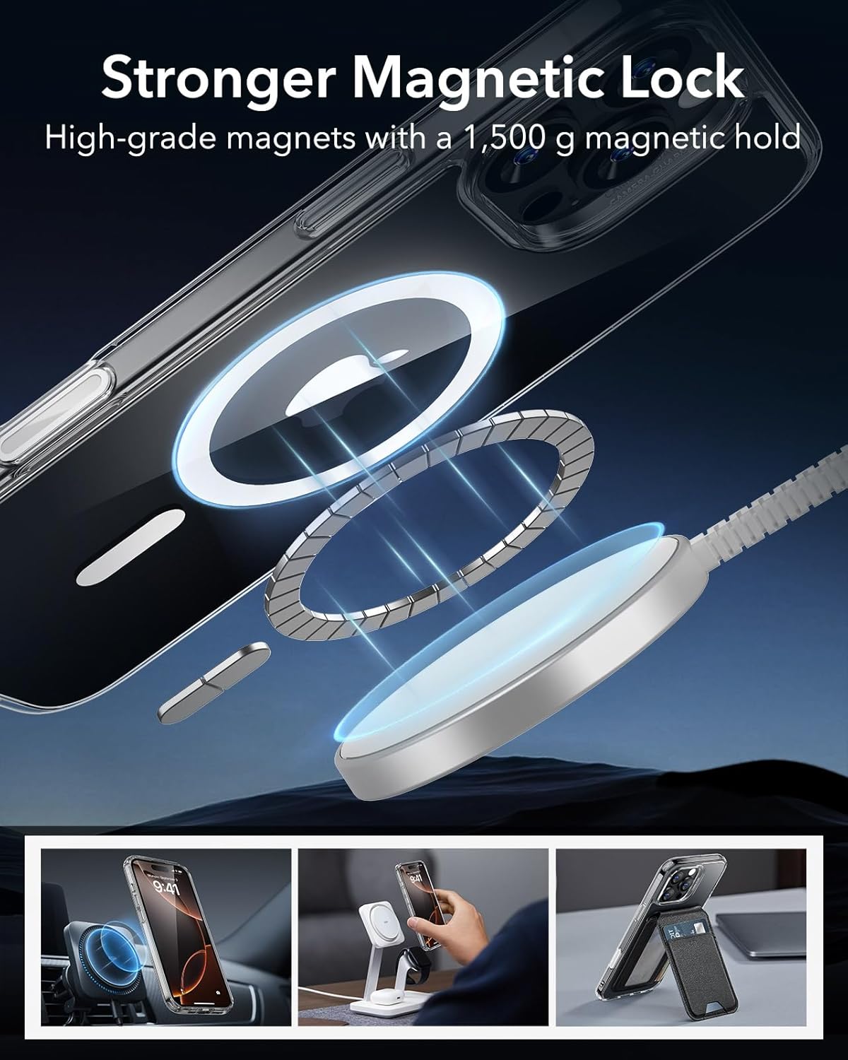 PTL iPhone 16 Pro Case | MagSafe & Camera Protection | Clear Shockproof with Kickstand