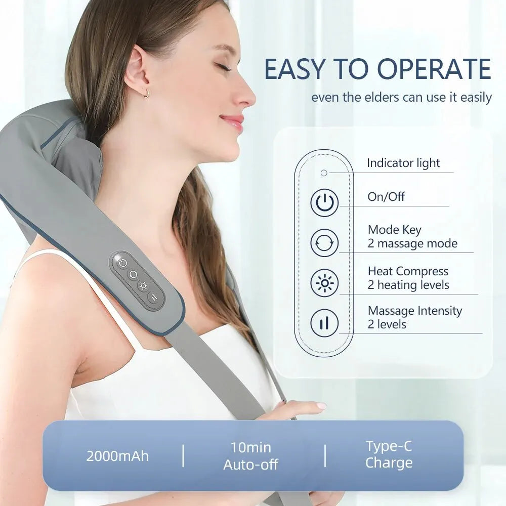 Apex Wireless Neck And Back Massager Neck And Shoulder Kneading Massage Shawl Neck Cervical Relaxing Trapezius Massager
