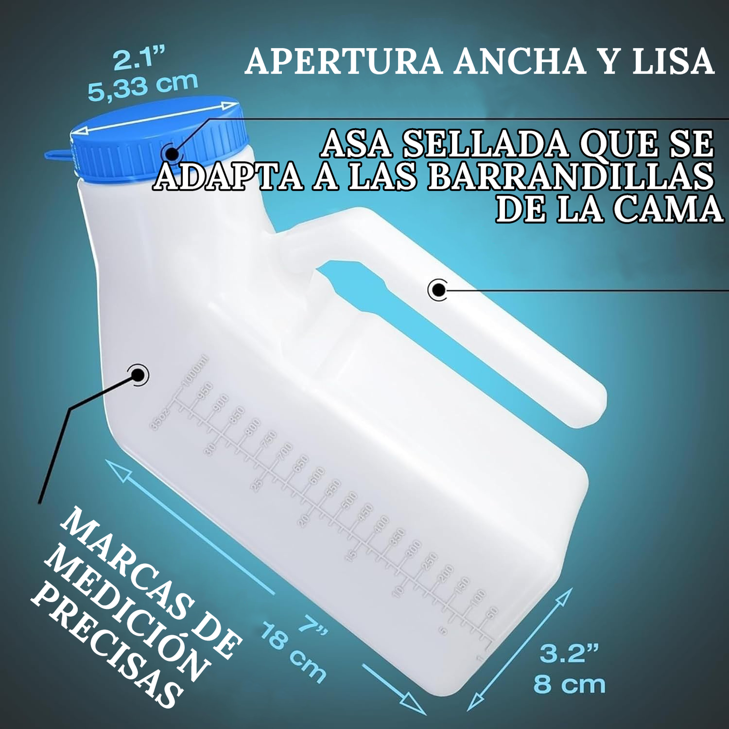 Orinal Masculino Luminoso (1000 ml) con Tapa Antiderrames