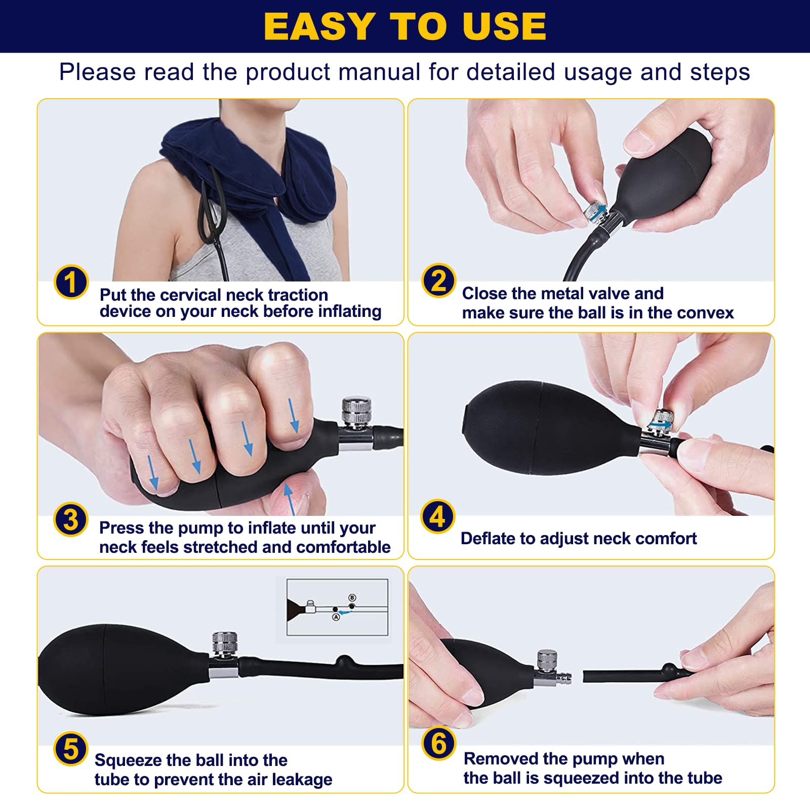 Cervical Neck Traction Device for Neck Pain Relief, Adjustable Inflatable for Neck Decompression