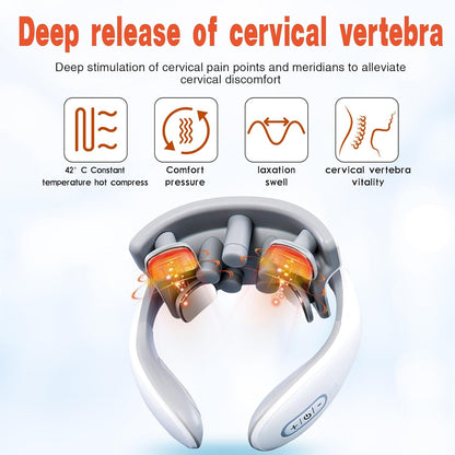 Masajeador de Cuello Eléctrico Inteligente con Calor para Alivio del Dolor