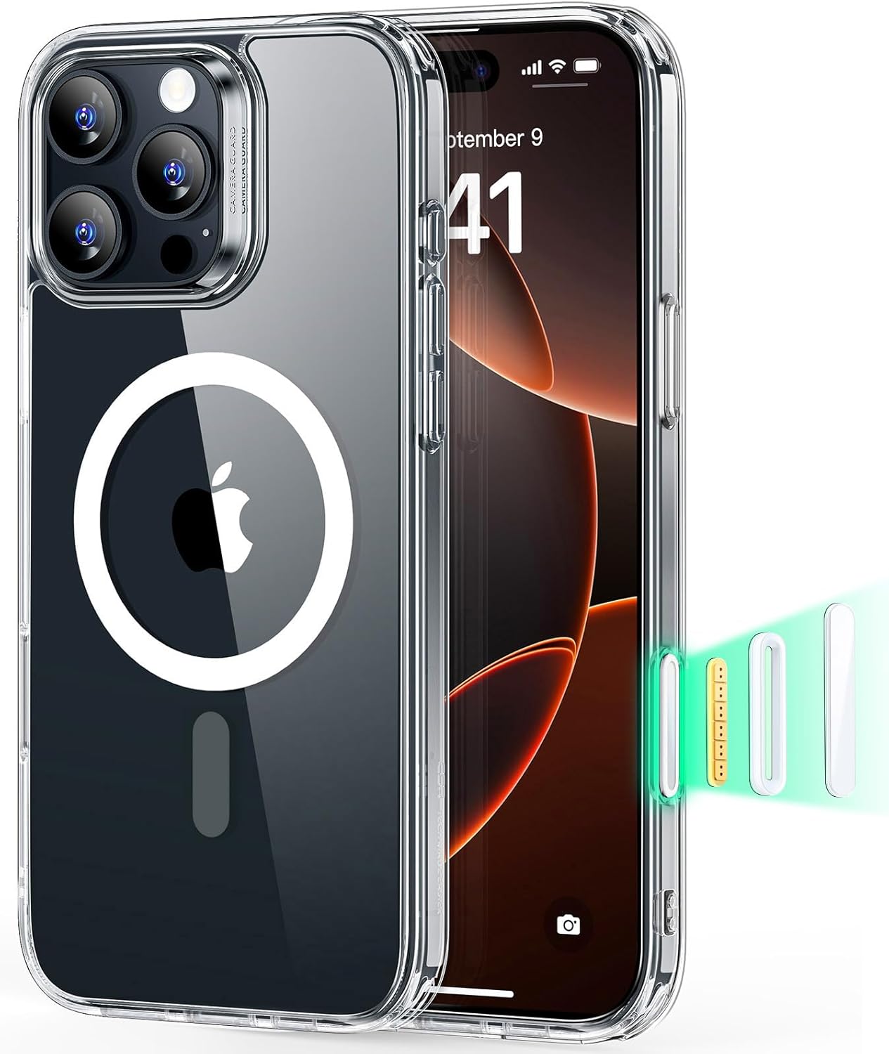 PTL iPhone 16 Pro Case | MagSafe & Camera Protection | Clear Shockproof with Kickstand