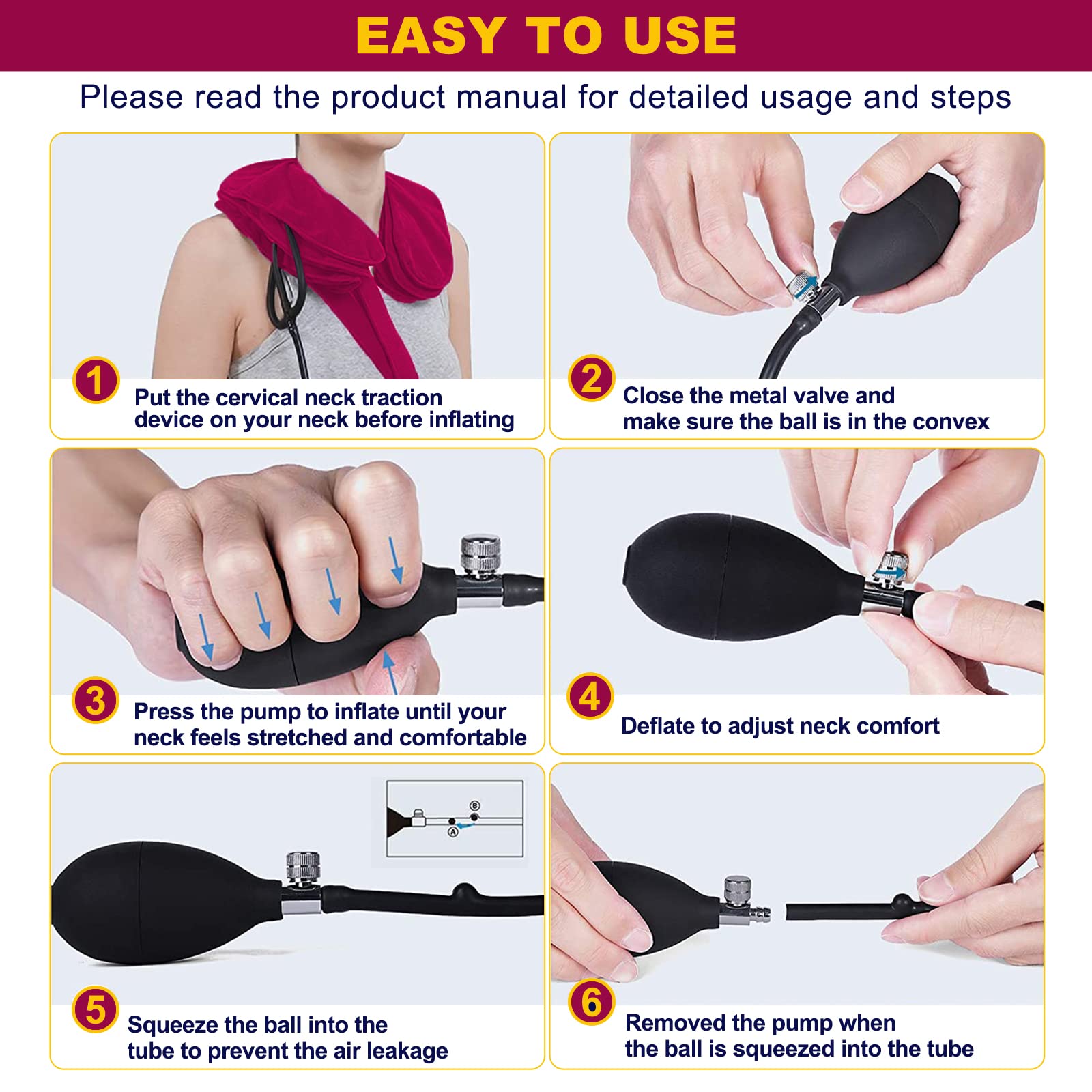 Cervical Neck Traction Device for Neck Pain Relief, Adjustable Inflatable for Neck Decompression
