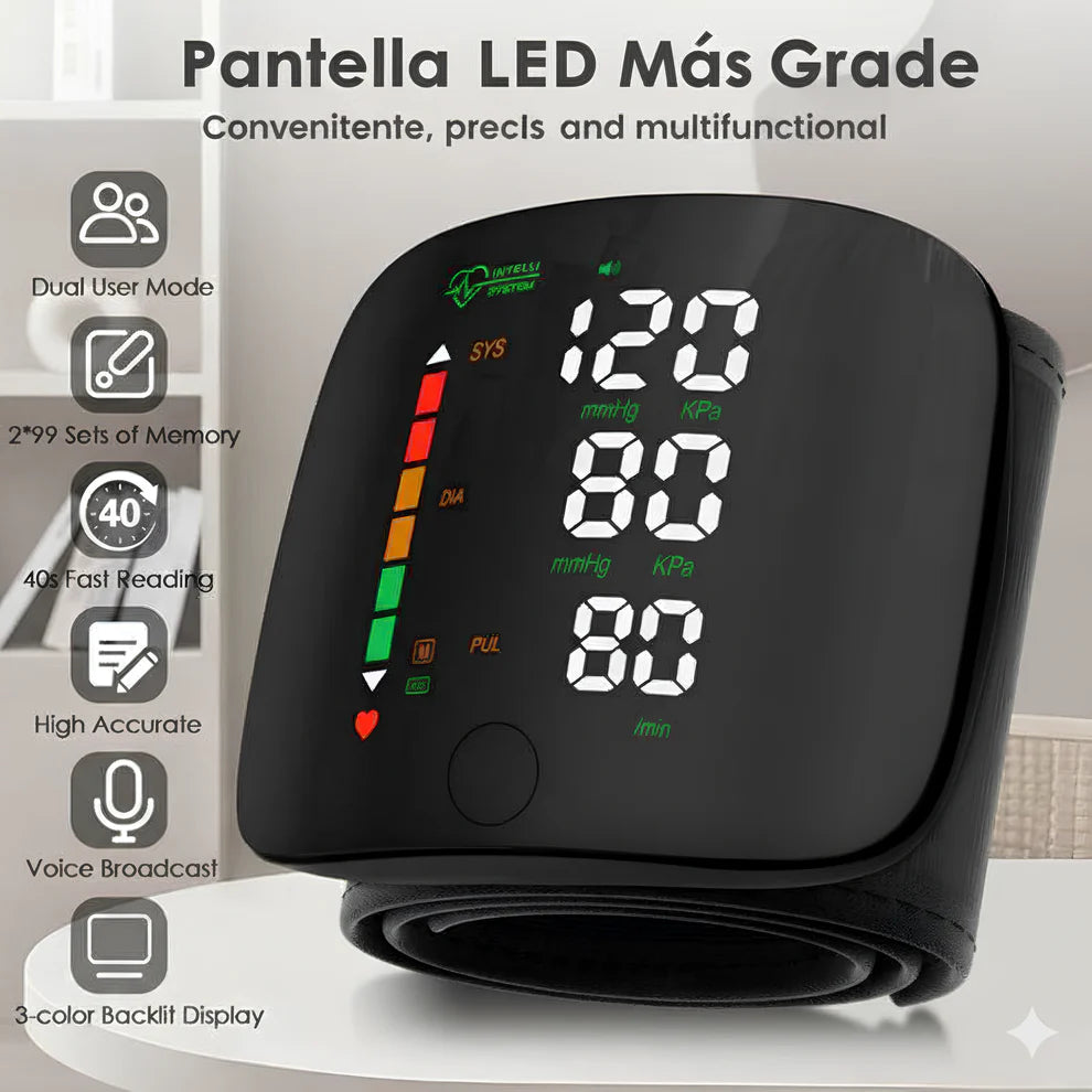 Tensiómetro de Muñeca Digital – Pantalla LED Táctil