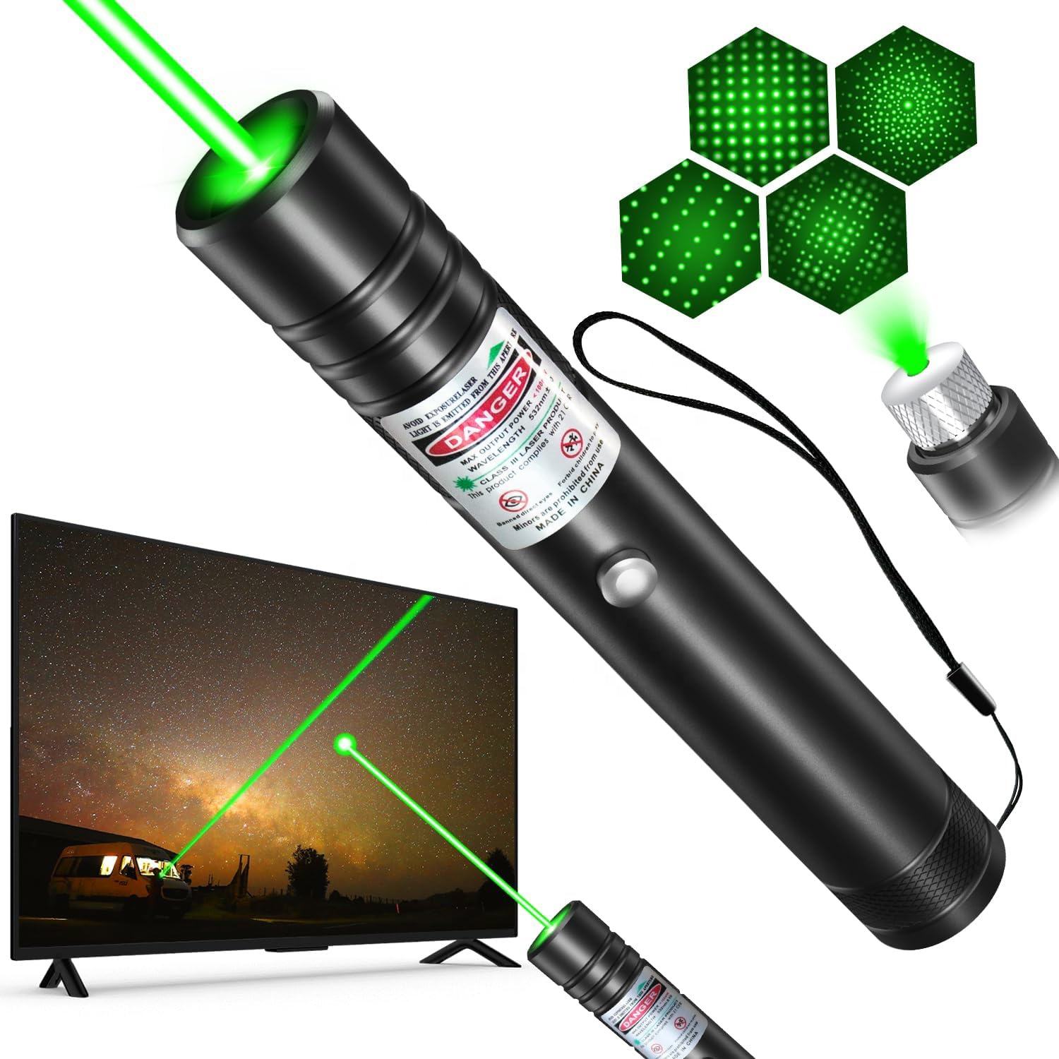 Green Laser Pointer High Power Pen - Long Range Rechargeable Laser Beam, USB Charging for Hiking, Presentations & Outdoor Use (Professional-Grade Green Light)
