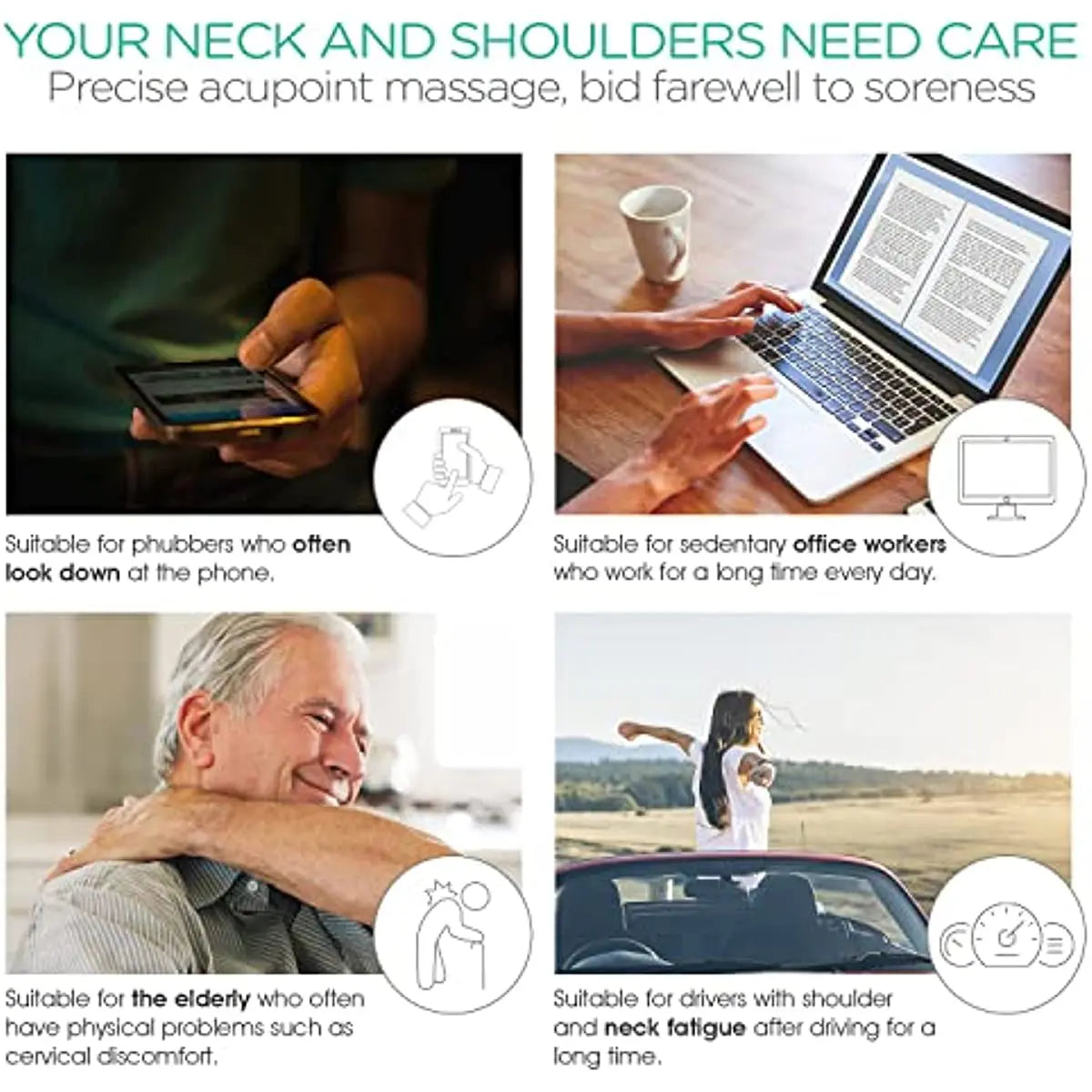 Neck Massager Shiatsu Deep Tissue Dual Trigger Point Shoulder Massager Pain Relief Ergonomic Handle Design Lightweight Portable